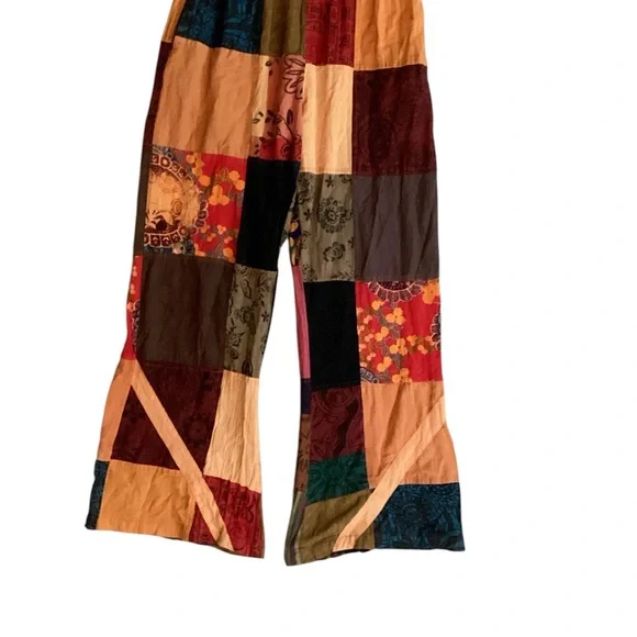 TLB BOHO Free Spirit Patchwork Cotton Lounge Wide Leg Pants Orange Sz One Size - Picture 6 of 6